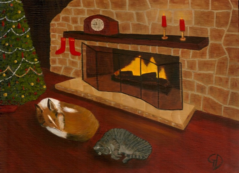 Christmas by the fireplace.jpg - Christmas by the fireplace Oil on board - 30 x 40cm Scanned 3rd May 2011